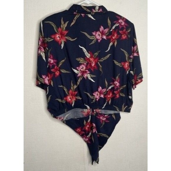 VTG Paqiette Tropical Tie-Front Shoulder Pads Button Up Crop Shirt Women Size 2X - Picture 8 of 10